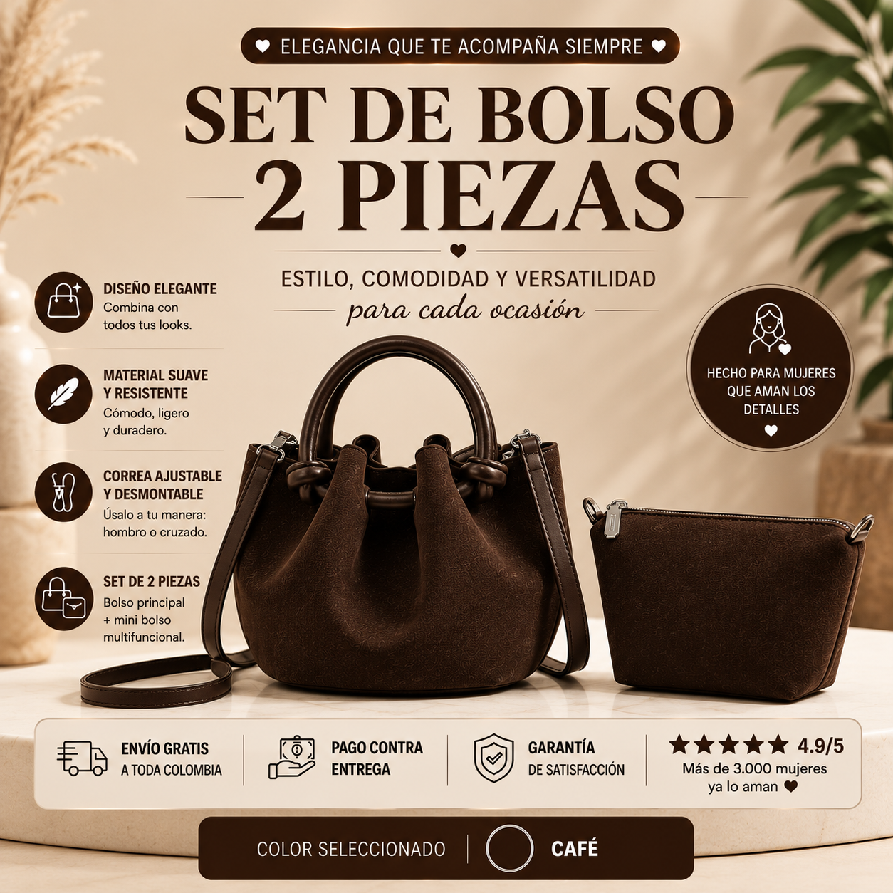 Bolso de cesta conjunto de 2 piezas